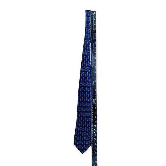 Stonehenge Men’s Blue & Gray 100% Silk Geometric Diamond Pattern Neck Tie - Picture 7 of 8